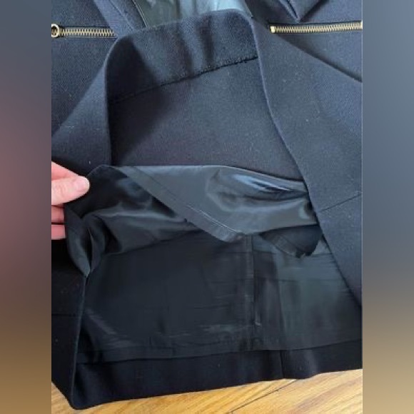 Black Lined Shift Dress w/ Leather Sleeves - Picture 4 of 5